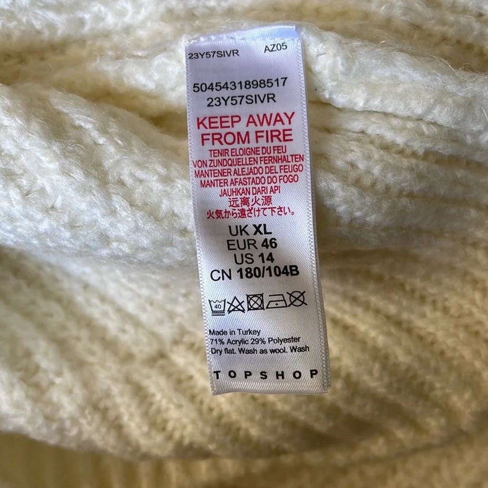 Topshop XL V Neck Sweater Knit Top Womens Ivory Drop Shoulder NWT - Picture 3 of 3